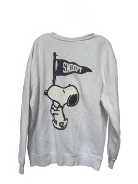 Peanuts Snoopy White Oversized Crewneck Sweatshirt L Varsity Pennant Y2K